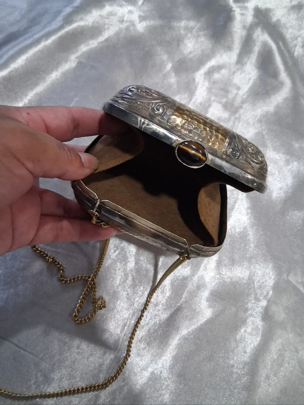Gold and Silver Ornate Metal Crossbody Bag